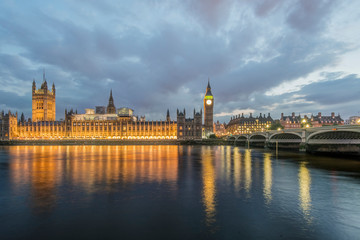 UK, London. Big Ben and Parliament Buildings at sunset