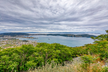 Croatia, Trogire. Harbor landscape and Dalmatian Coast. 