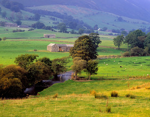 England, Troutbeck. Beautiful greens, blues and yellows comprise the palette of Troutbeck, Lake...