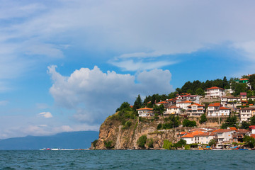 Fototapeta na wymiar Ohrid cityscape on the shores of Lake Ohrid, Republic of Macedonia