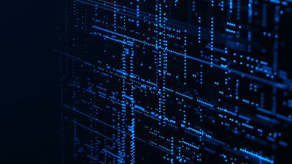 Abstract technology background. Big data digital code. Futuristic dots background. 3d rendering.