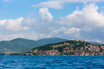 Tsar Samuil's Fortress with Ohrid cityscape on the shores of Lake Ohrid, Republic of Macedonia