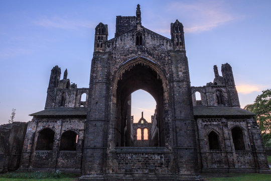 United Kingdom, Great Britain, England, West Yorkshire, Leeds, North Bank of River Aire. Kirkstall Abbey, 12th century Cistercian Monastery ruins.