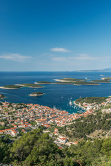 Fototapeta na wymiar Croatia, Dalmatia, Hvar, Looking Down on Hvar Town and Harbor