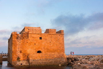 Medieval Castle of Paphos (Pafos) at sunset, Republic of Cyprus