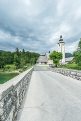 Fototapeta na wymiar Slovenia, Bohinj, Church of St. John the Baptist