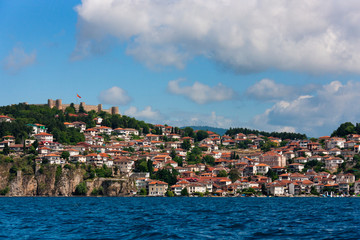 Tsar Samuil's Fortress with Ohrid cityscape on the shores of Lake Ohrid, Republic of Macedonia