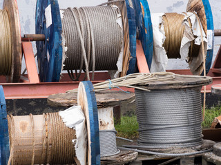 Cables for sale in a shop. The harbor in town Ilulissat at the shore of Disko Bay in West...