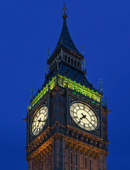 Great Britain, London. Famous Big Ben Clock Tower illuminated at dusk. 
