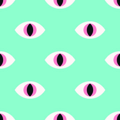 Reptile eyes seamless pattern on a mint background