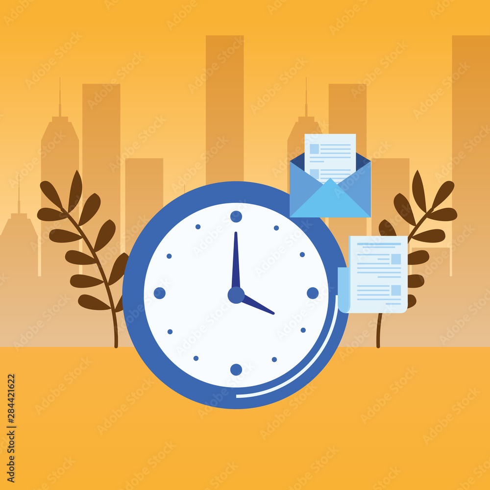 Poster time clock watch with envelope mail