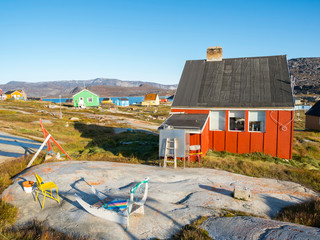 Inuit village Oqaatsut (once called Rodebay) located in the Disko Bay, Greenland, Denmark