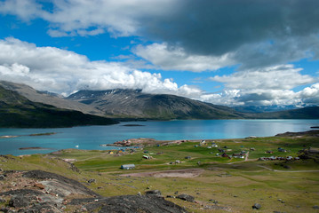 Naklejka na ściany i meble Greenland, Igaliku. Once the heart of 12th century Norse Greenland, Igaliku is a quite village in south Greenland with a population of just 60 people.