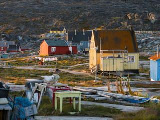 Inuit village Oqaatsut (once called Rodebay) located in the Disko Bay, Greenland, Denmark