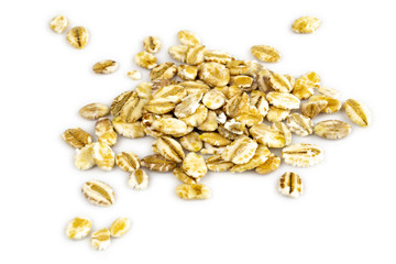 Oat flakes, pile of oatmeal - Organic ingredients for healthy breakfast. Healthy food concept.