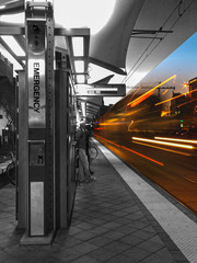 See thru train motion at night