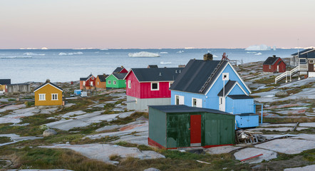 Inuit village Oqaatsut (once called Rodebay) located in the Disko Bay, Greenland, Denmark
