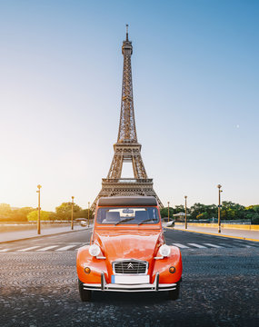 Paris, France - July 28 2019: arranged street shot of a citroen cv 2 historic cult design car 