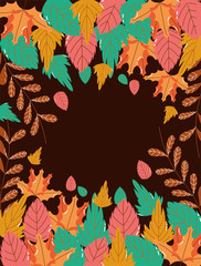hello autumn foliage leaves border decoration