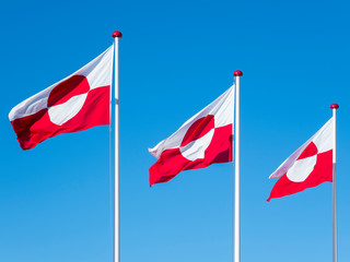 The flag of Greenland. Nuuk, capital of Greenland.