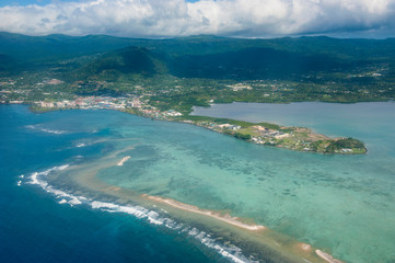 Aerial of the island of Upolu, Samoa, South Pacific