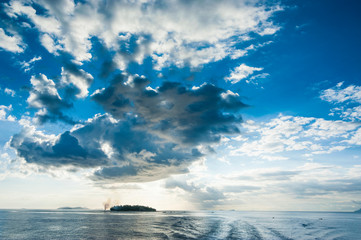 Dramatic clouds at sunset over the Mamanucas Islands, Fiji, South Pacific