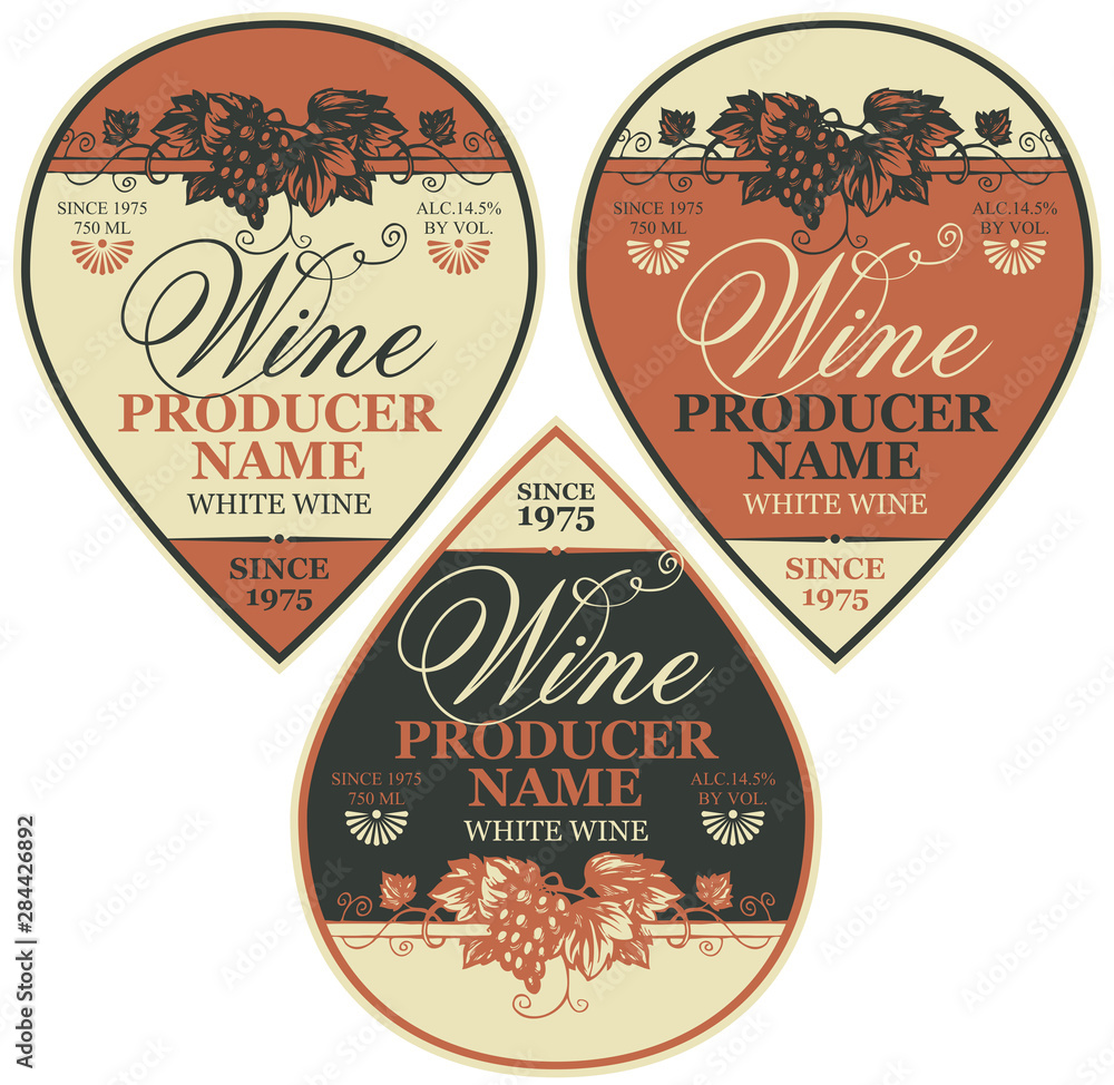 Poster label for wine with grapes in retro