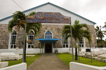 Polynesia, Cook Islands, Rarotonga. Front of the Titikaveka Cook Islands Christian Church.