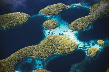 Naklejka premium Micronesia, Palau, Aerial view of Rock Islands