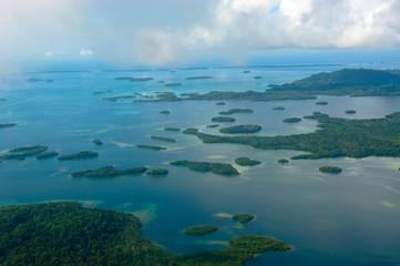 Naklejka na ściany i meble Aerial of the Marovo Lagoon, Solomon Islands, Pacific