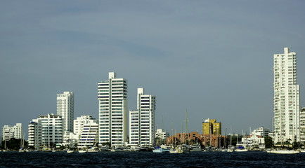 Fototapeta na wymiar Modern and luxurious Bocagrande, the new growth of Cartagena, Colombia.