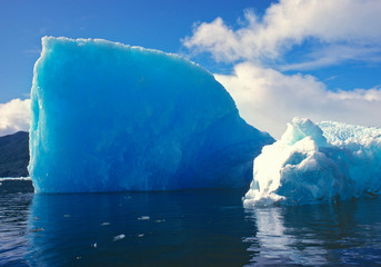 Chile, San Rafael Lagoon NP. Icebergs, as big as buildings, float in the San Rafael Lagoon NP in southern Chile.