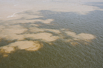 Brazil, Amazon, Manaus. The Meeting of the Waters where the Solimoes and Rio Negro meet to make the Amazon River.
