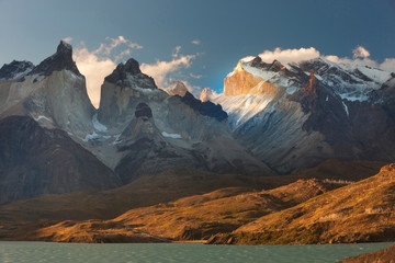 Cordillera del Paine. Gigantic granite monoliths. Cuernos del Paine. Torres del Paine National...