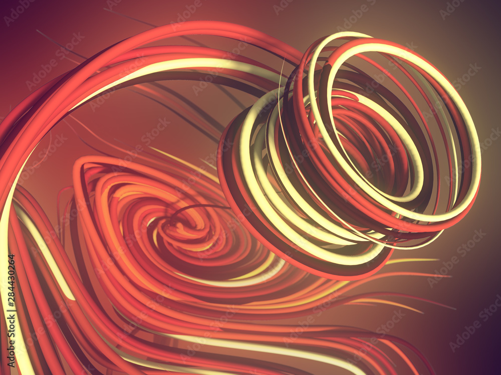 Poster Interlacing abstract orange colored curves. Computer generated geometric pattern. 3D rendering