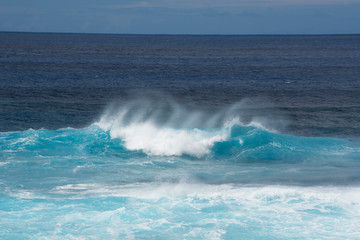 Chile, Easter Island aka Rapa Nui. Pacific Ocean views of crashing waves along the coast of Easter Island.