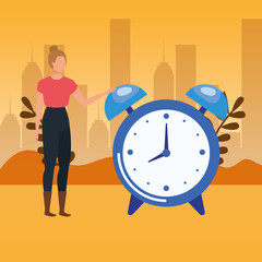 young woman with alarm clock