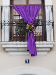 Antigua, Guatemala: Decorations dress up the town during the observance of Lent, before Easter.