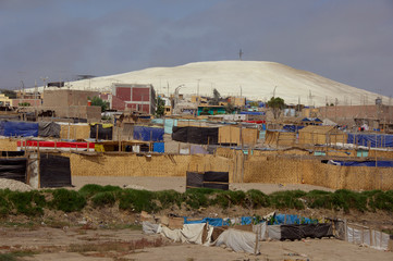 Peru, Pisco. Views of everyday life from the Pan American highway. Shanty towns that built up shortly after the devastating August 2007 earthquake.
