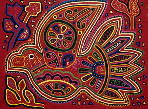 Traditional decorative fabric panel, Molas, (Bird), by Kuna Indians, San Blas Islands, Panama.