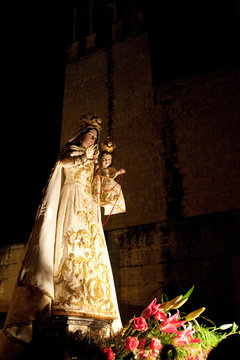 North America, Mexico, Oaxaca Province, Oaxaca, night procession with an illuminated Virgin Mary on All Saints Day