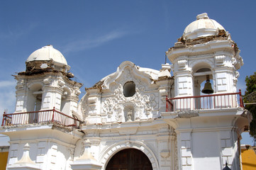 Peru, Pisco. Casa Hacienda San Jose, c. 1688, National Historic Monument. Historic hacienda church, damaged caused by the August 2007 earthquake.