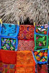 Central America, Panama, San Blas Islands (aka Kuna Yala). Colorful hand stitched molas made by the...