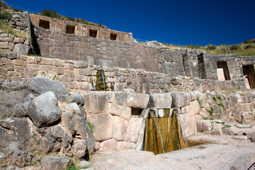 South America - Peru. Fountains and stone bath at ruin site of Tambo Machay outside of Cusco Peru.