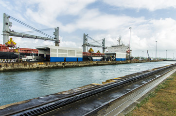 Fototapeta na wymiar Panama, Panama Canal creates the shortest possible between the Atlantic and Pacific Oceans.