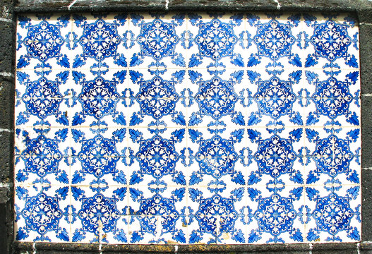 Authentic old azulejos (English: blue tiles), graphic element of Portuguese history and culture.