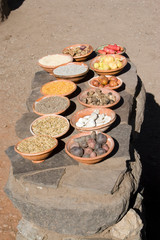 South America - Peru. Assortment of grains and vegetables at local home near Puno.