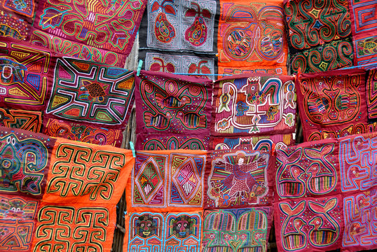 Central America, Panama, San Blas Islands (aka Kuna Yala). Colorful hand stitched molas made by the Kuna Indians.