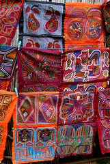 Central America, Panama, San Blas Islands (aka Kuna Yala). Colorful hand stitched molas made by the Kuna Indians.