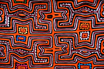 Central America, Panama, San Blas Islands (aka Kuna Yala). Colorful hand stitched mola made by the Kuna Indians, detail. - obrazy, fototapety, plakaty